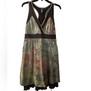 Paisley Sleeveless Dress Brown Trimmed V Neck Casual